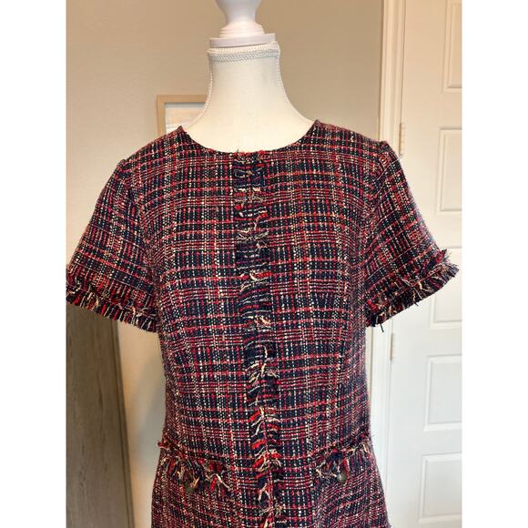 Court & Rowe | Red/Black/Beige Tweed Short Sleeve Sheath Dress | 6 - Picture 5 of 14